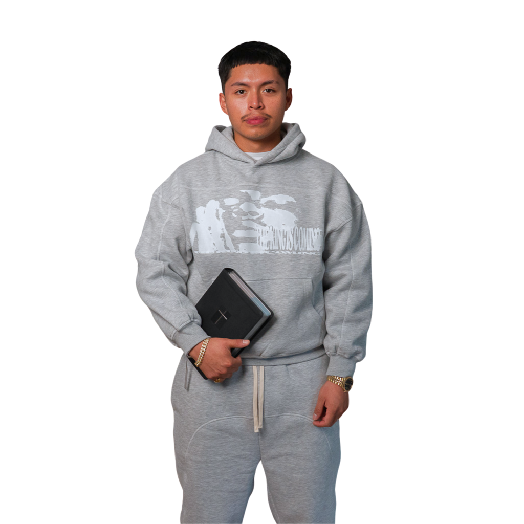 THE KING IS COMING GRAY FLEECE BOXY HOODIE