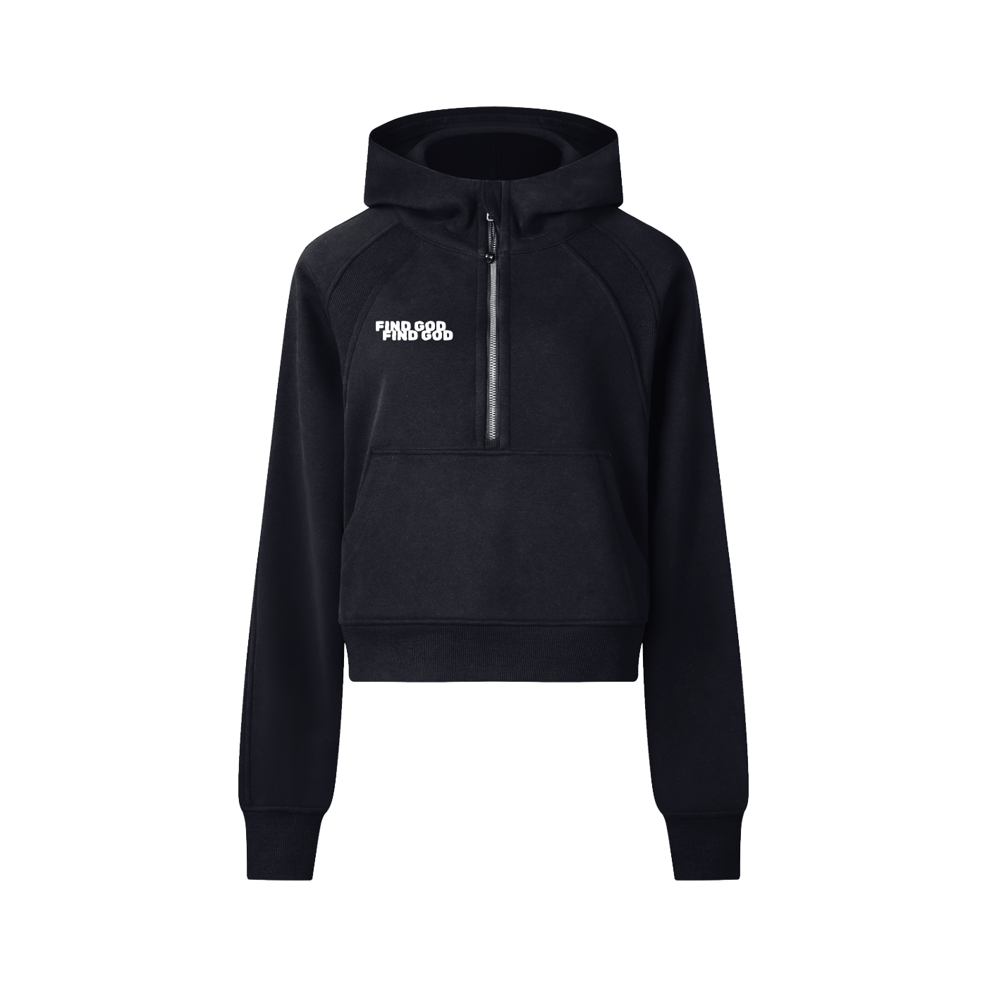 FIND GOD CROPPED HALF ZIP HOODIE