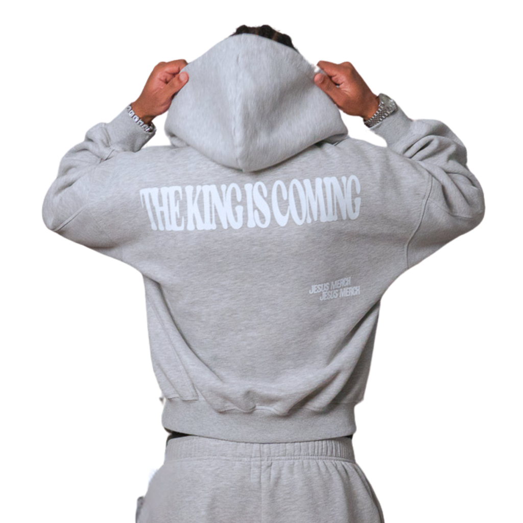THE KING IS COMING GRAY FLEECE BOXY HOODIE