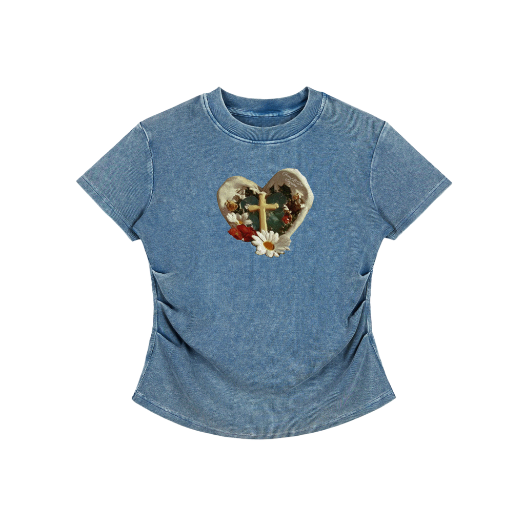 GARDEN CROSS Vintage Washed Bodycon Cotton T-Shirt