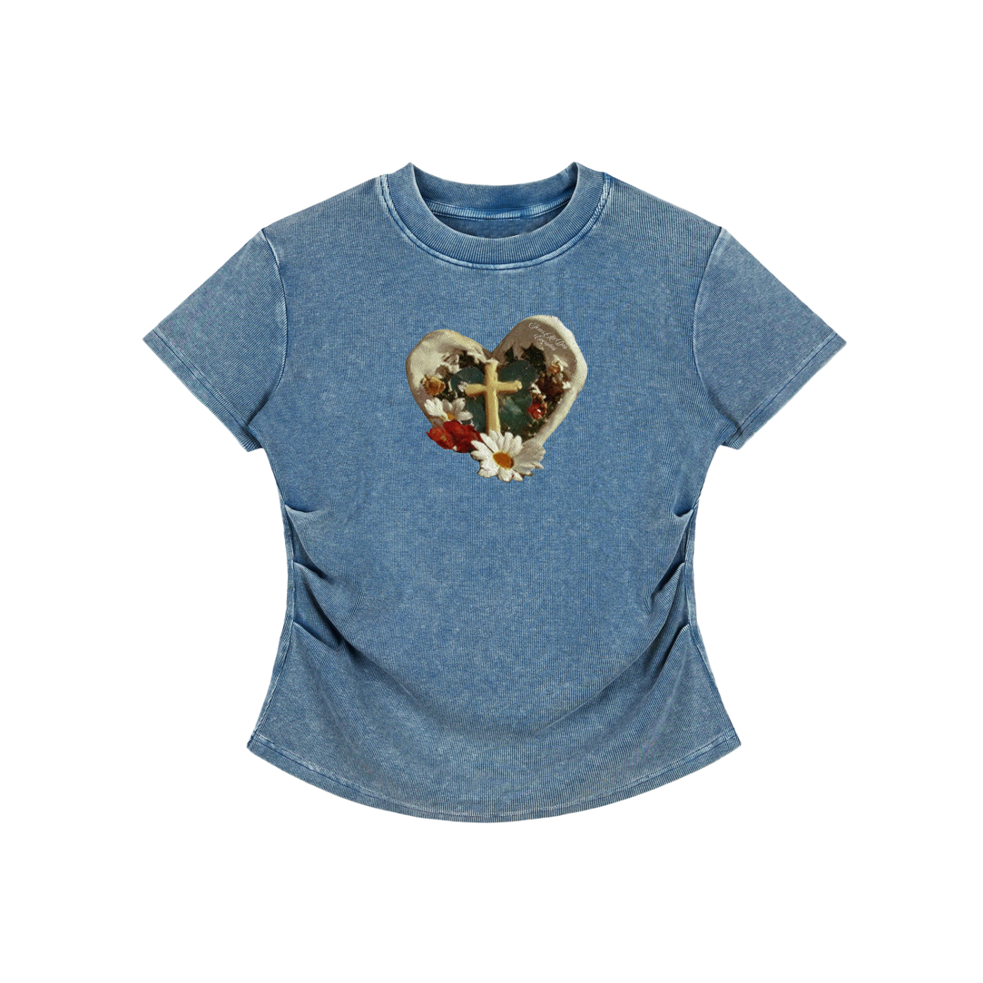 GARDEN CROSS Vintage Washed Bodycon Cotton T-Shirt