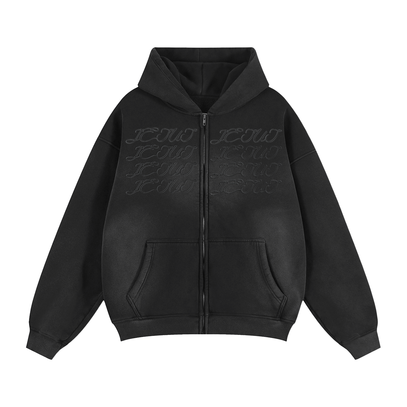 JESUS Sunfade Two-way Zipper Boxy Fleece Hoodie