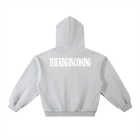 THE KING IS COMING CONTRAST STITCHED FLEECE BOXY HOODIE