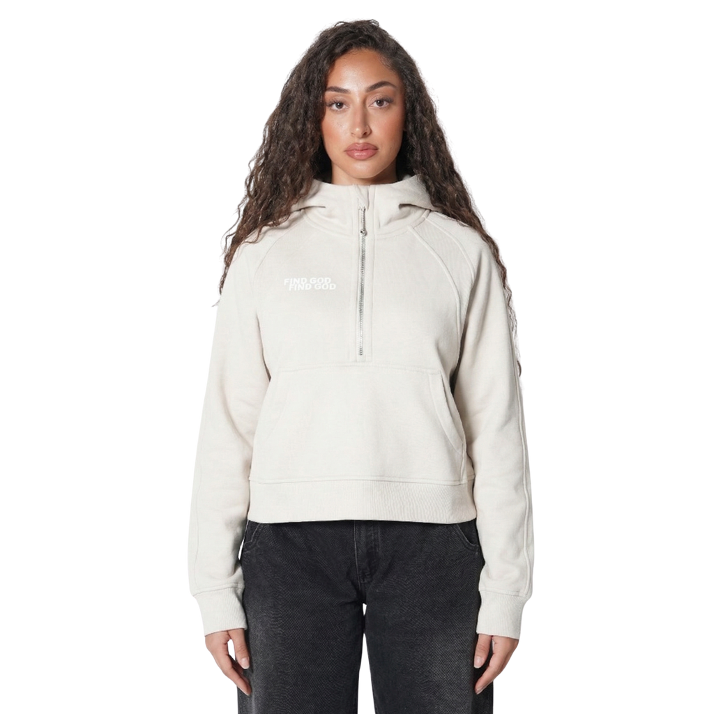 FIND GOD CROPPED HALF ZIP HOODIE