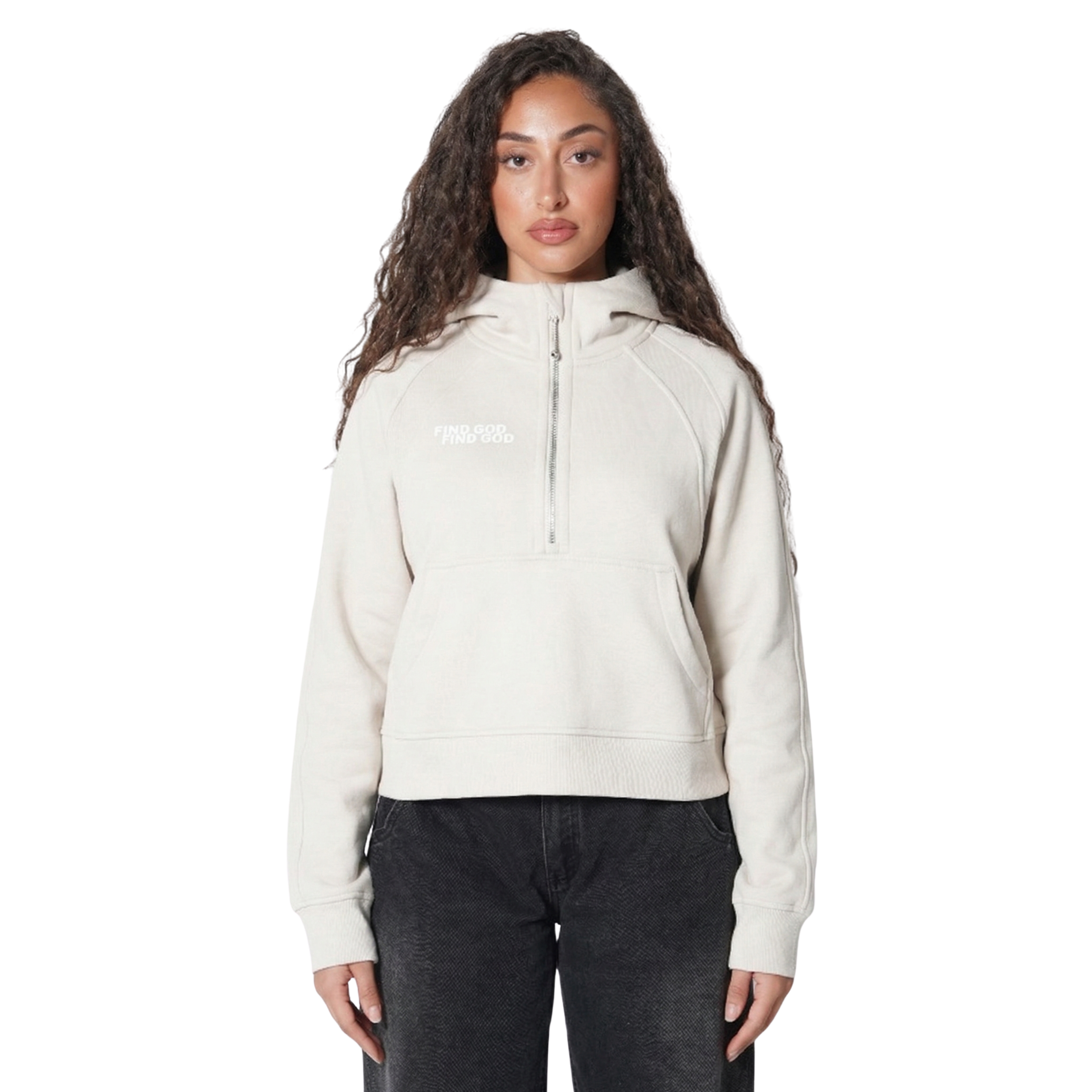 FIND GOD CROPPED HALF ZIP HOODIE
