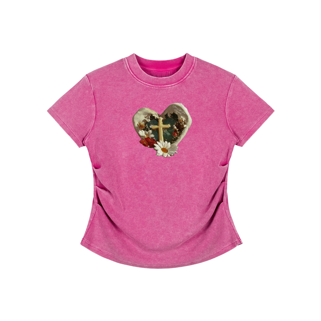 GARDEN CROSS Vintage Washed Bodycon Cotton T-Shirt