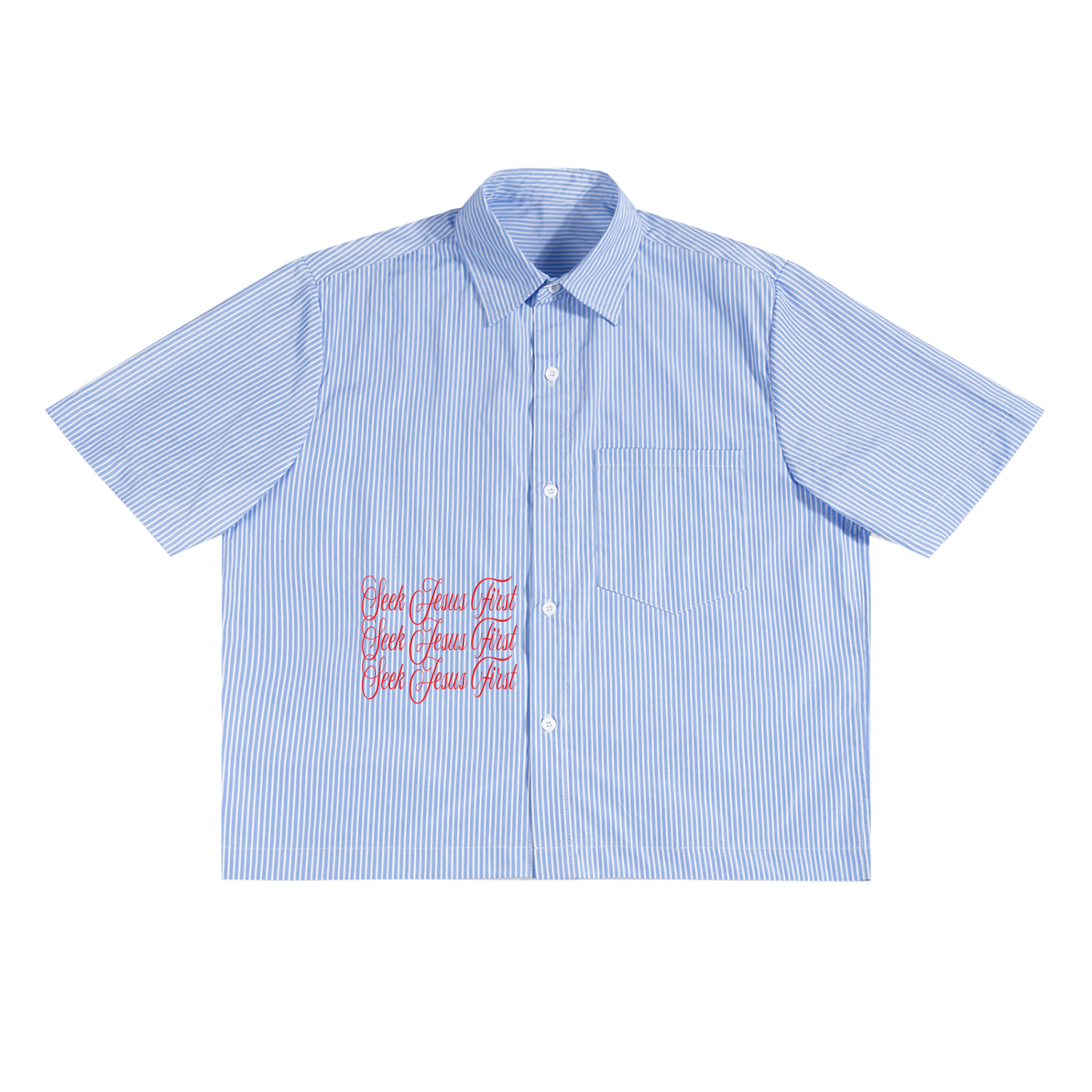 FIND GOD SEEK JESUS FIRST OVERSIZED VERTICAL STRIPE BOXY T SHIRT – BLUE