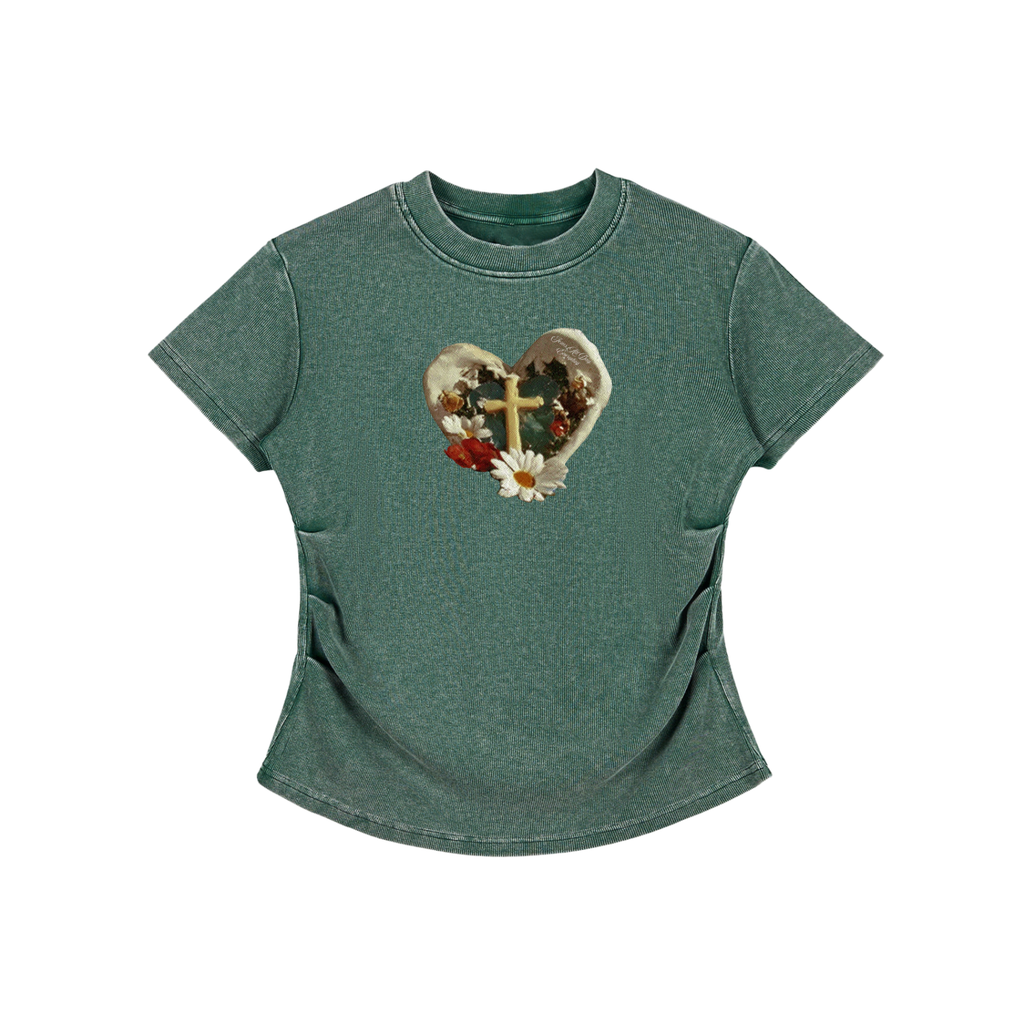 GARDEN CROSS Vintage Washed Bodycon Cotton T-Shirt