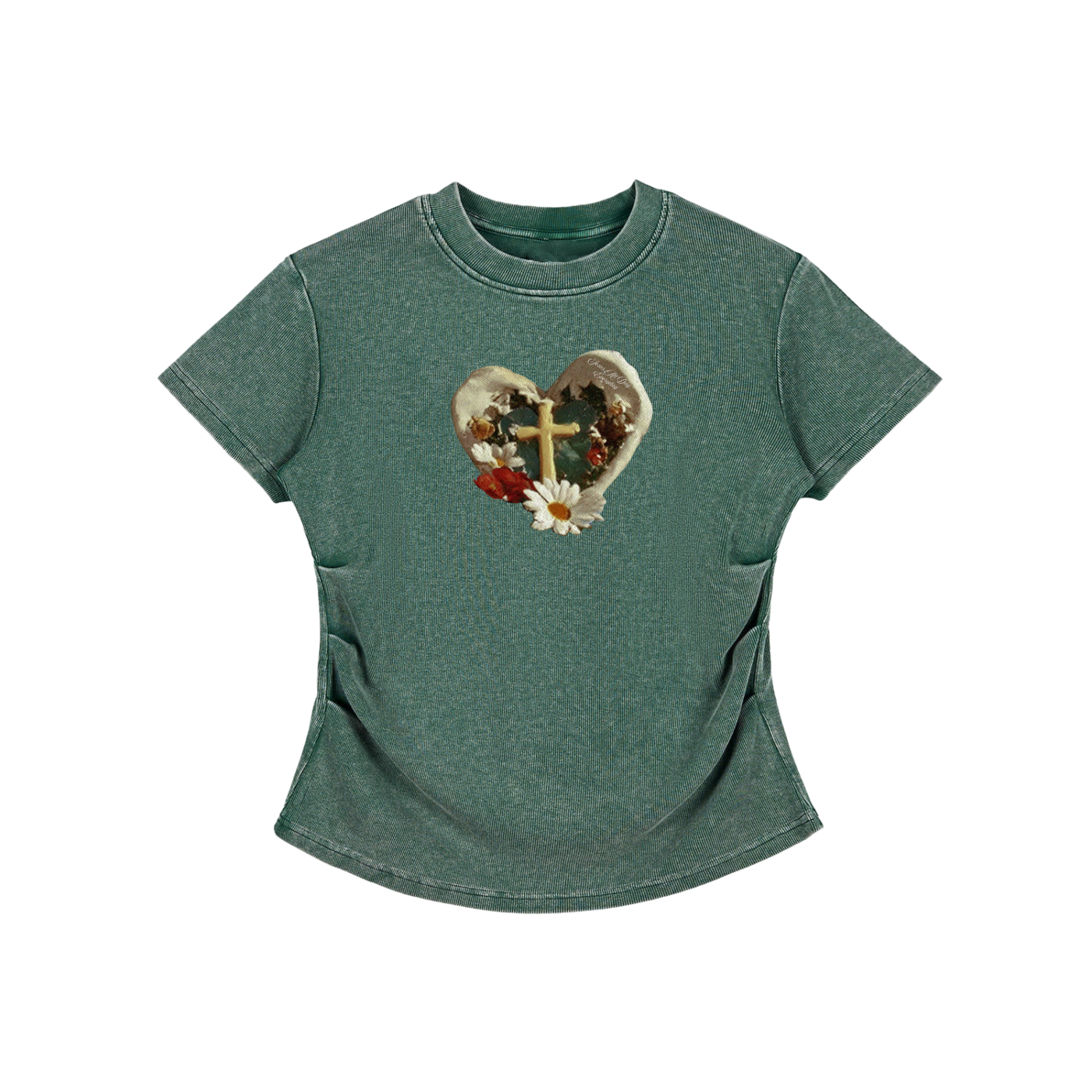 GARDEN CROSS Vintage Washed Bodycon Cotton T-Shirt