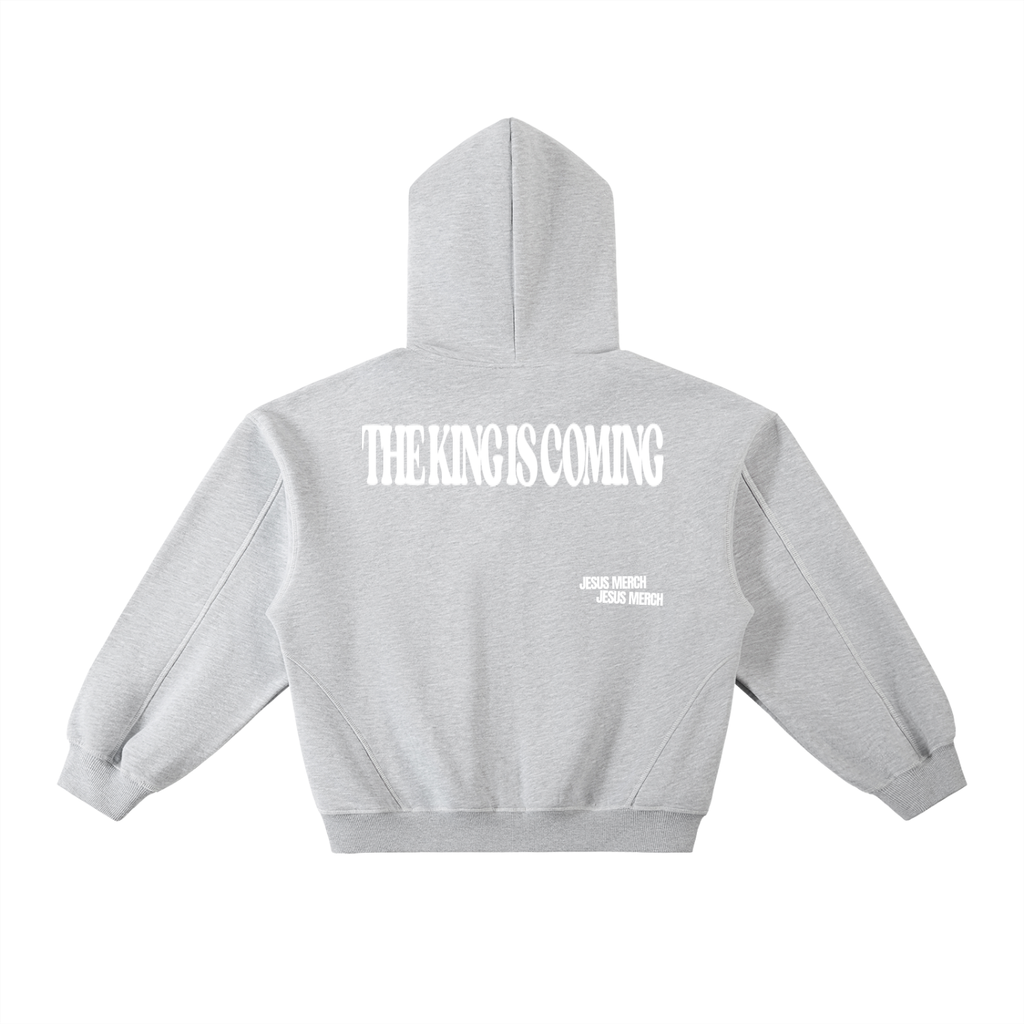 THE KING IS COMING GRAY FLEECE BOXY HOODIE