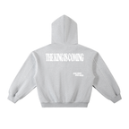 THE KING IS COMING GRAY FLEECE BOXY HOODIE