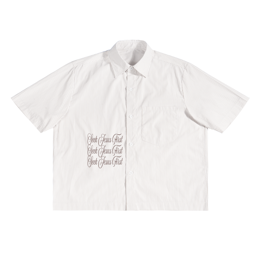 FIND GOD SEEK JESUS FIRST OVERSIZED VERTICAL STRIPE BOXY T SHIRT - APRICOT WHITE