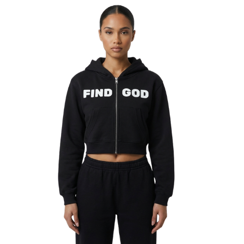 FIND GOD CROPPED ZIP-UP HOODIE
