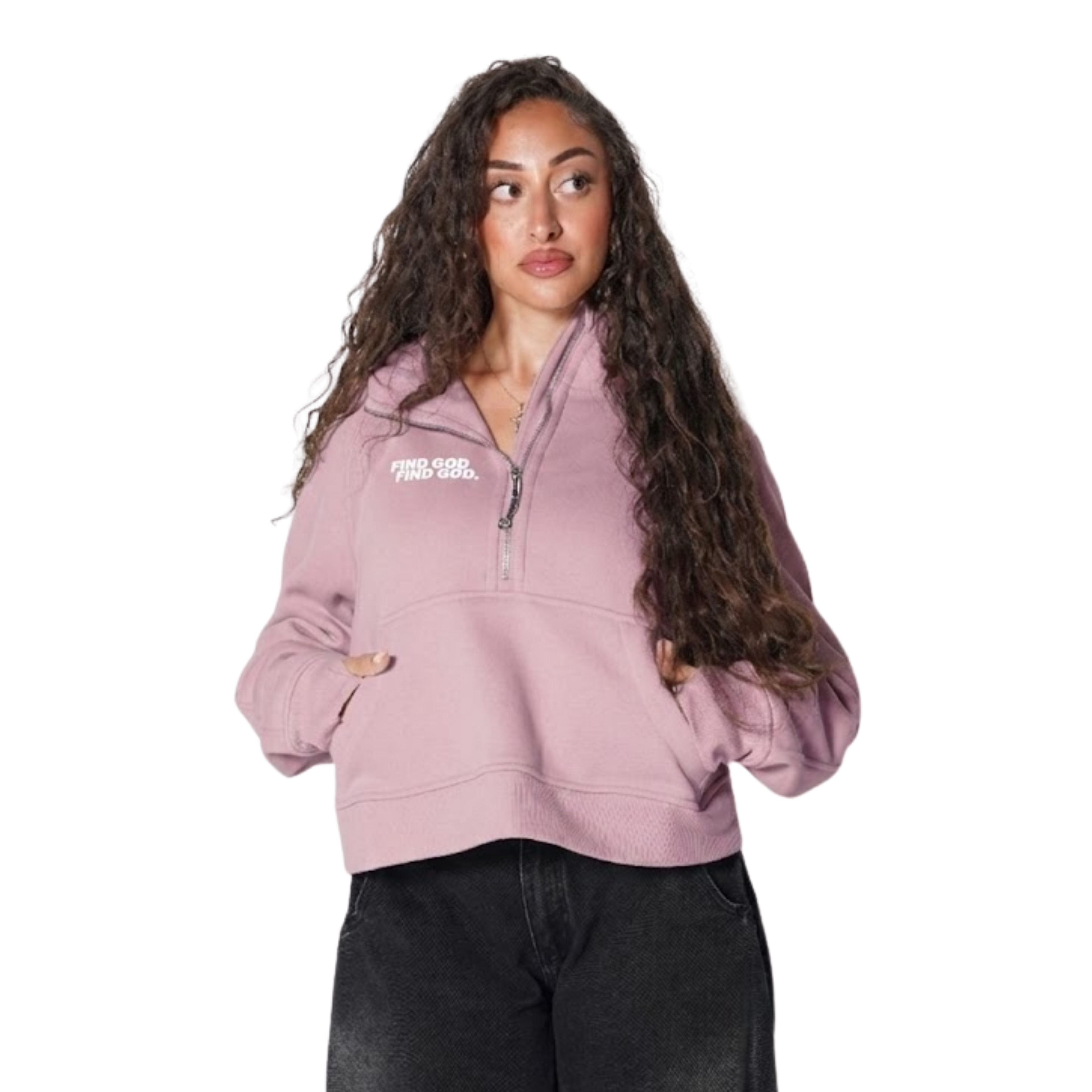 FIND GOD CROPPED HALF ZIP HOODIE