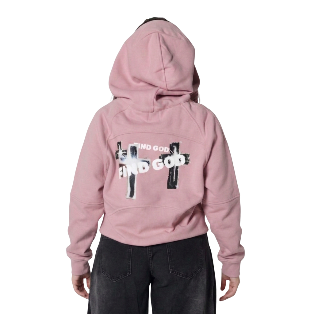 FIND GOD CROPPED HALF ZIP HOODIE