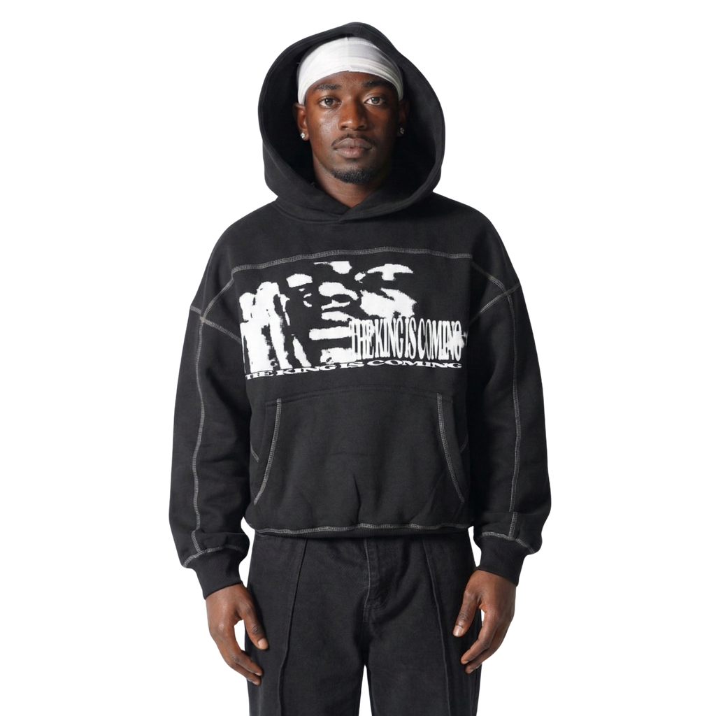 THE KING IS COMING STITCHED BOXY HOODIE