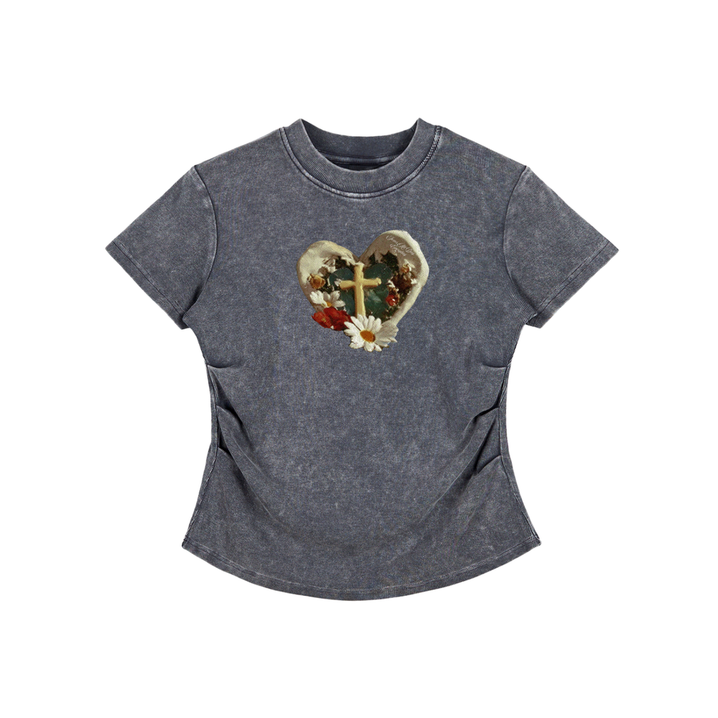 GARDEN CROSS Vintage Washed Bodycon Cotton T-Shirt