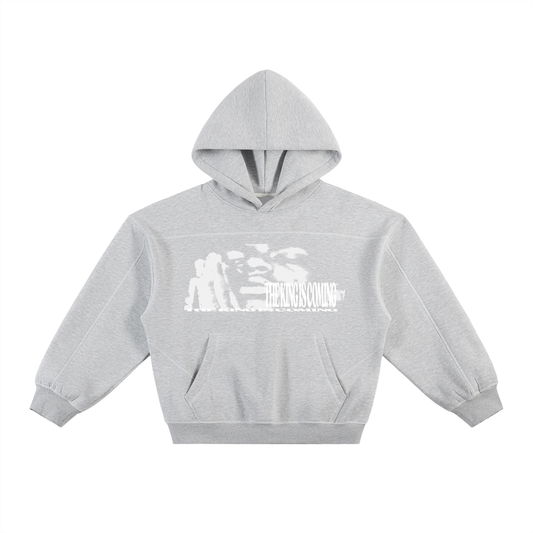 THE KING IS COMING GRAY FLEECE BOXY HOODIE