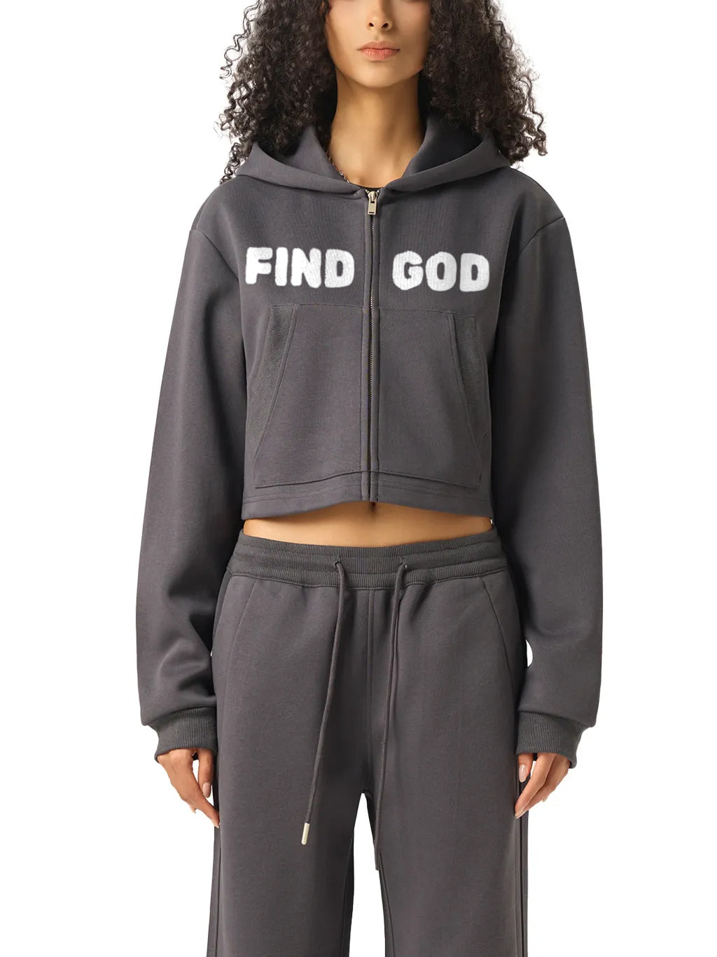 FIND GOD CROPPED ZIP-UP HOODIE