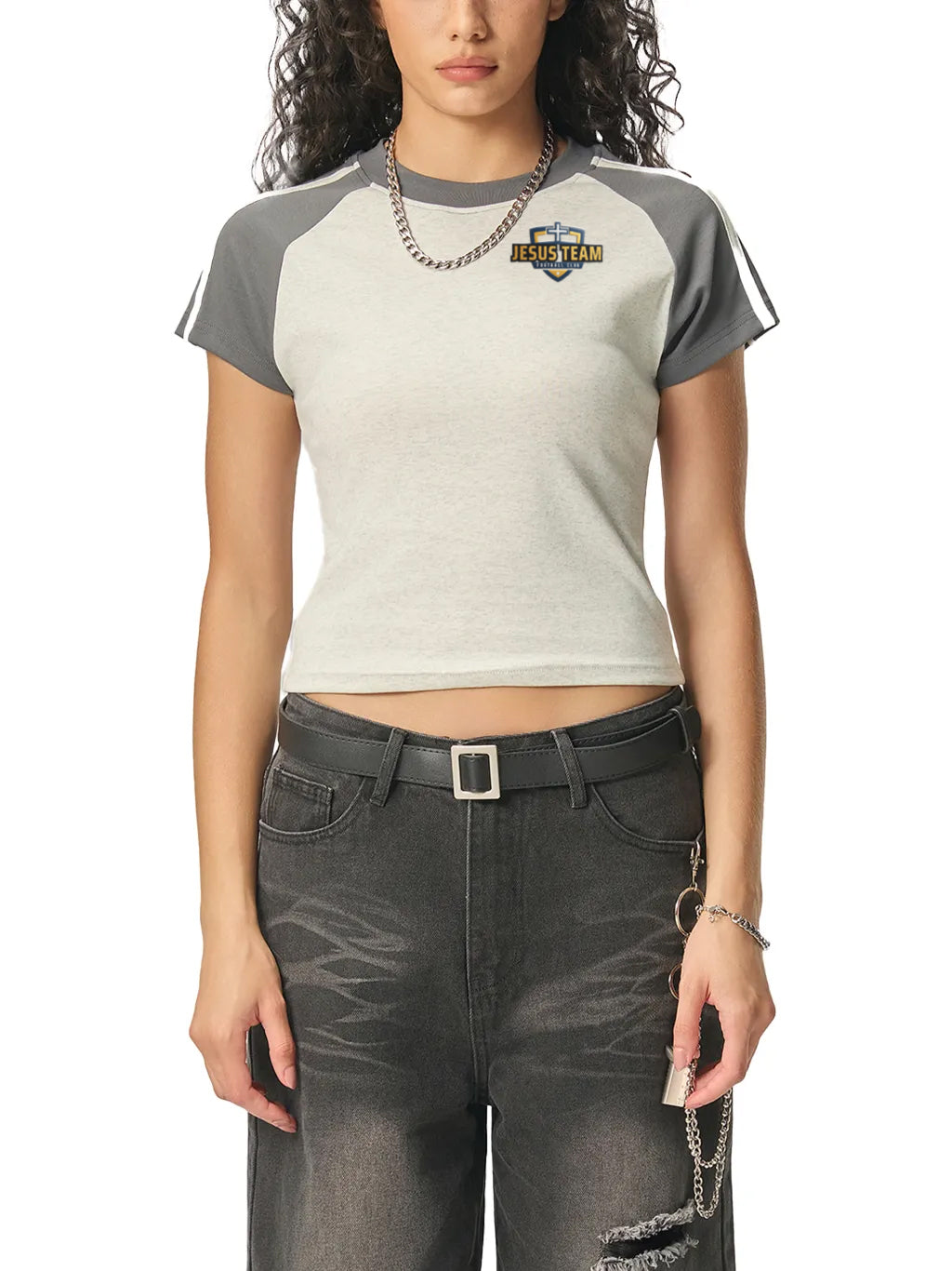 JESUS TEAM CONTRAST STRIPES BODYCON RAGLAN SLEEVE T-SHIRT