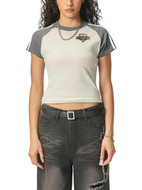 JESUS TEAM CONTRAST STRIPES BODYCON RAGLAN SLEEVE T-SHIRT